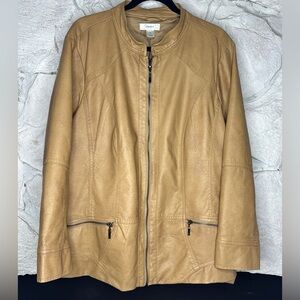 CJ Banks | Women’s Casual Faux Leather Zipper Tan Mid Length Jacket Size 2X